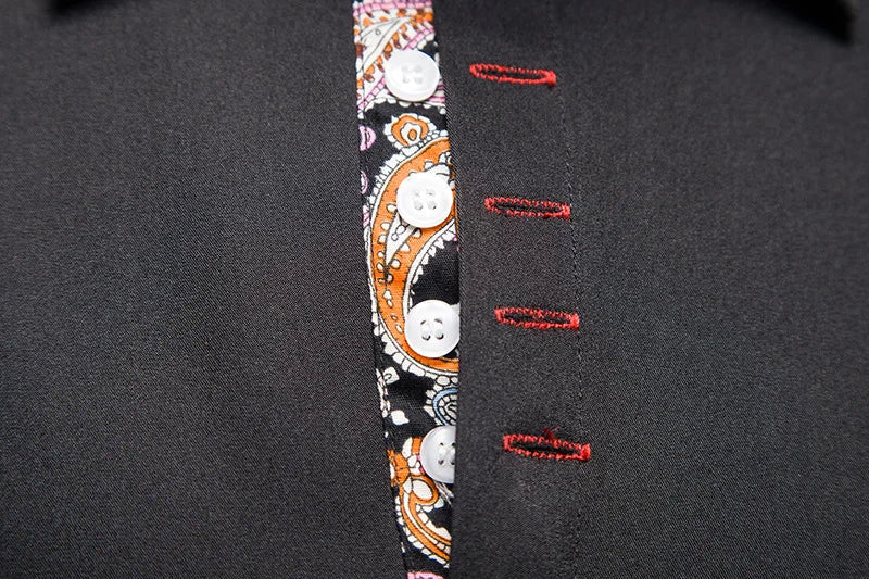Herren Slim Fit Hemd – Schwarz mit Paisley-Kontrast – Langarm, Eleganter Freizeit-Look
