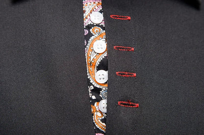 Herren Slim Fit Hemd – Schwarz mit Paisley-Kontrast – Langarm, Eleganter Freizeit-Look
