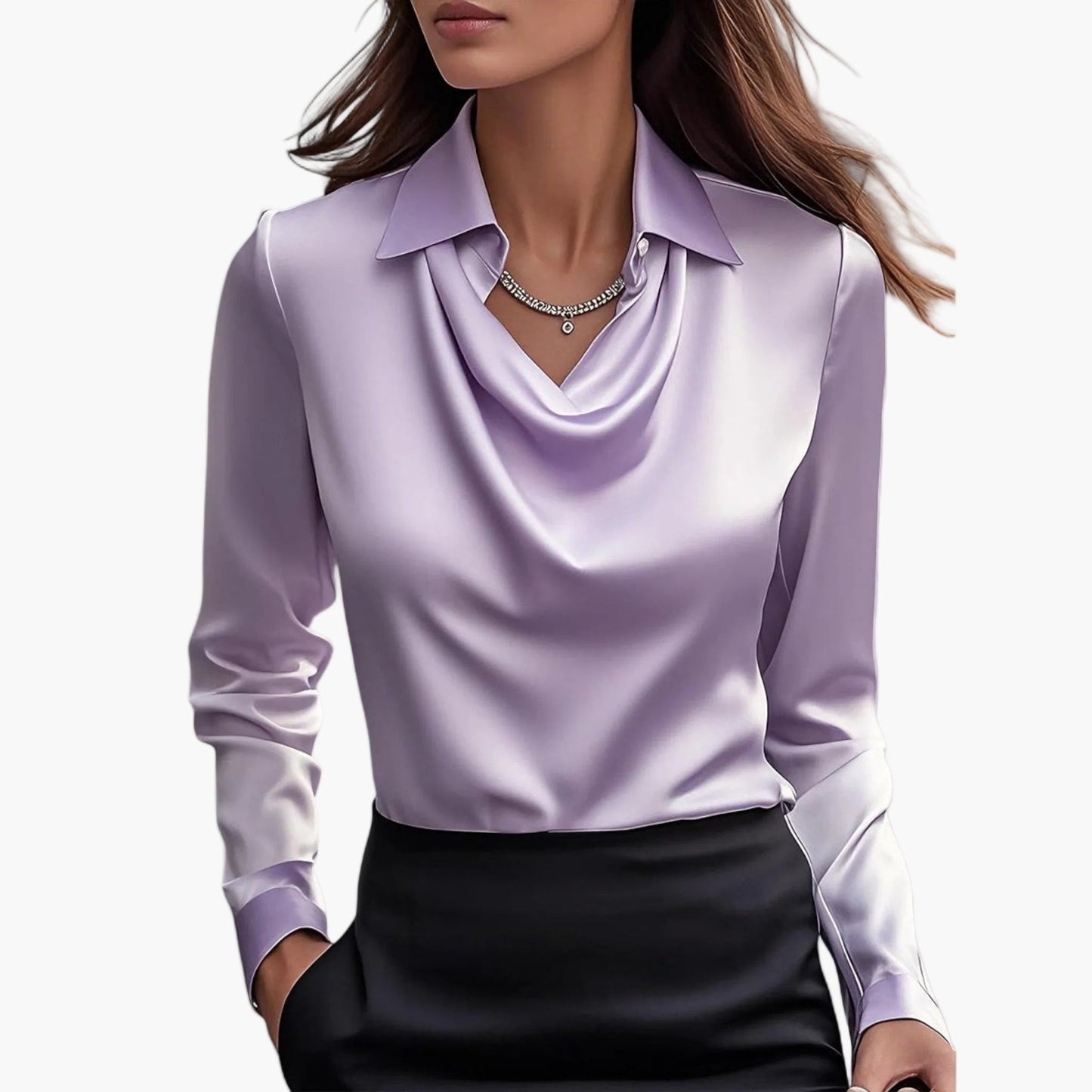 Damen Businessbluse mit Wasserfallkragen – Elegante Büro- & Abendmode