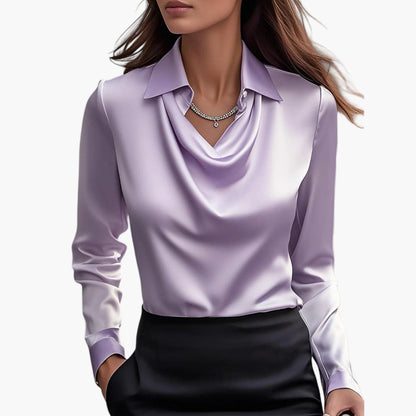 Damen Businessbluse mit Wasserfallkragen – Elegante Büro- & Abendmode