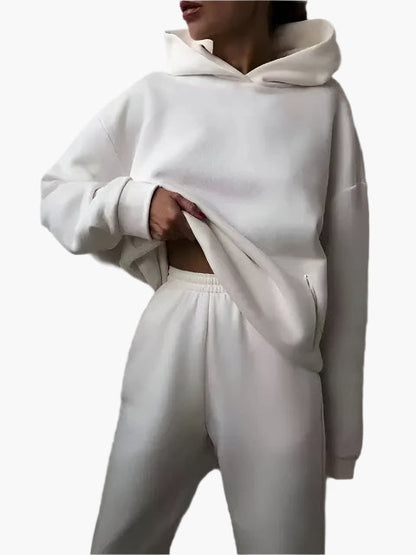 Damski zestaw z kapturem i spodnie dresowe – zimowy dres na czas wolny, swobodny strój do relaksu