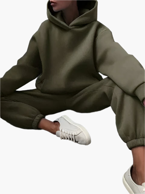 Damski zestaw z kapturem i spodnie dresowe – zimowy dres na czas wolny, swobodny strój do relaksu