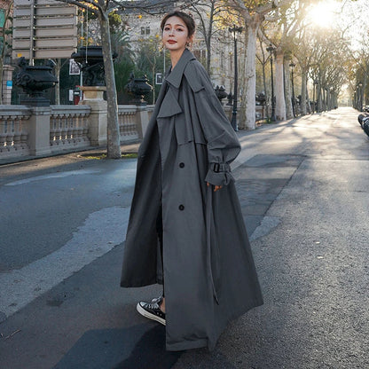 Damen Trenchcoat – Oversized Lang Mantel – Klassischer Stil für Alltag und Business