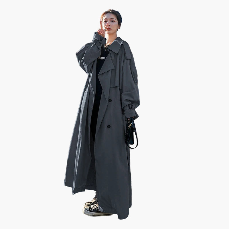 Damen Trenchcoat – Oversized Lang Mantel – Klassischer Stil für Alltag und Business