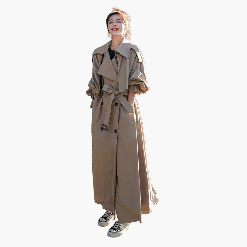 Damen Trenchcoat – Oversized Lang Mantel – Klassischer Stil für Alltag und Business