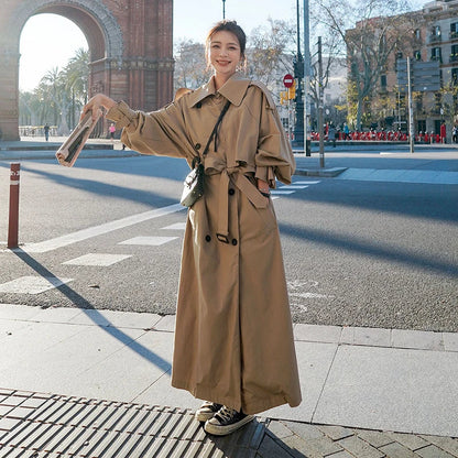 Damen Trenchcoat – Oversized Lang Mantel – Klassischer Stil für Alltag und Business