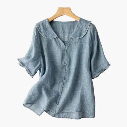 Dam vintageblus med bubikrage – Luftig fritidsblus i elegant retrostil