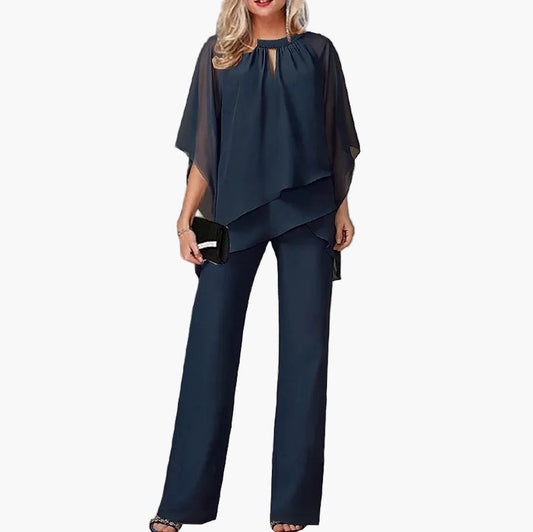 Dames elegant tweedelig set – Wijde broek & lagenlook top voor feestelijke gelegenheden