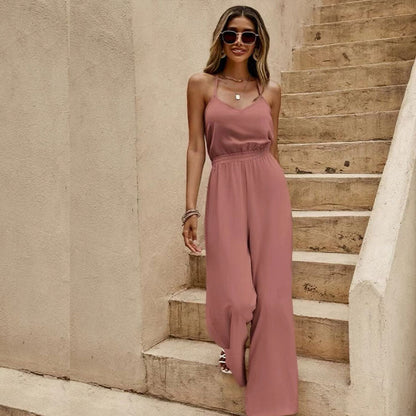 Damen ärmelloser Jumpsuit mit weitem Bein – Eleganter Einteiler für den Sommer mit Spaghettiträgern