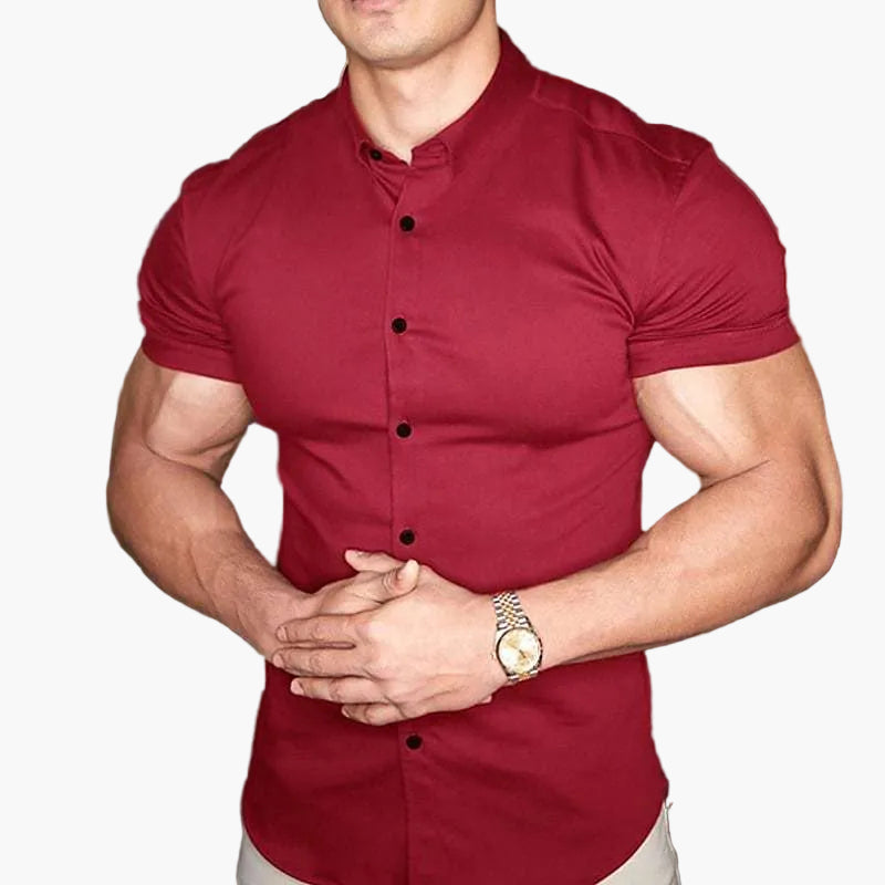 Camisa de manga corta slim fit para hombre – Camisa elegante para negocios y ocio con looks modernos