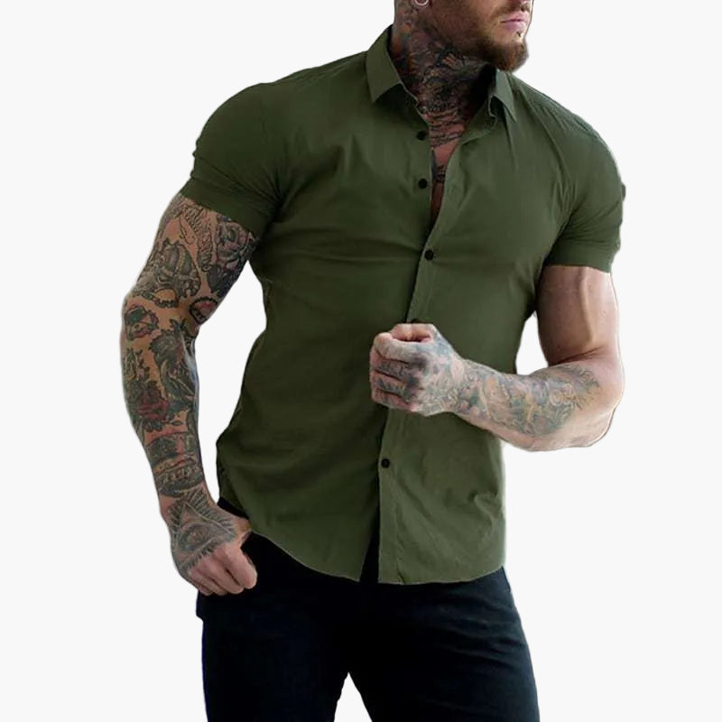 Camisa de manga corta slim fit para hombre – Camisa elegante para negocios y ocio con looks modernos