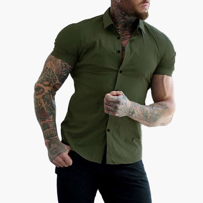 Camisa de manga corta slim fit para hombre – Camisa elegante para negocios y ocio con looks modernos