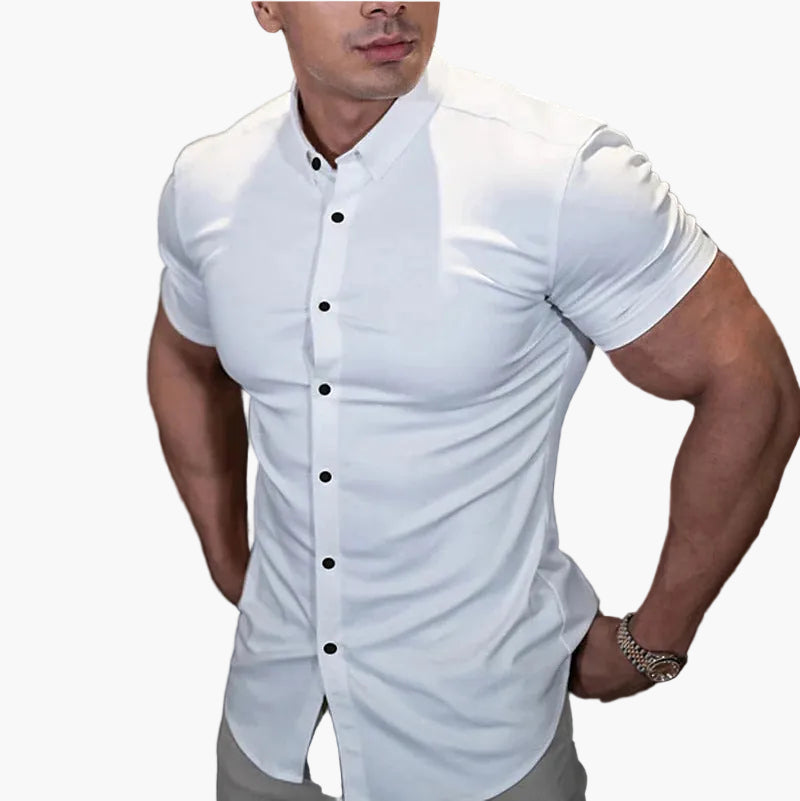 Camisa de manga corta slim fit para hombre – Camisa elegante para negocios y ocio con looks modernos