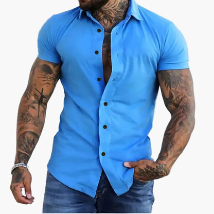 Camisa de manga corta slim fit para hombre – Camisa elegante para negocios y ocio con looks modernos