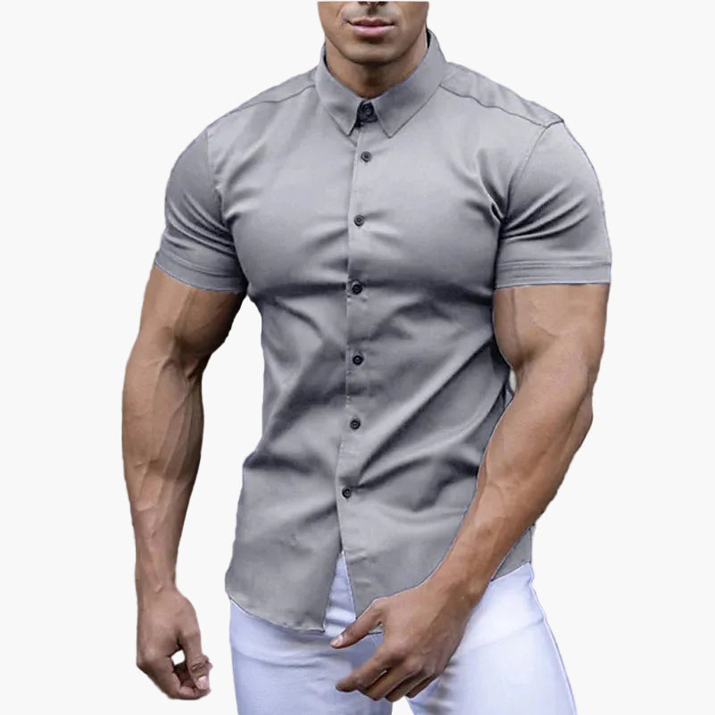 Camisa de manga corta slim fit para hombre – Camisa elegante para negocios y ocio con looks modernos
