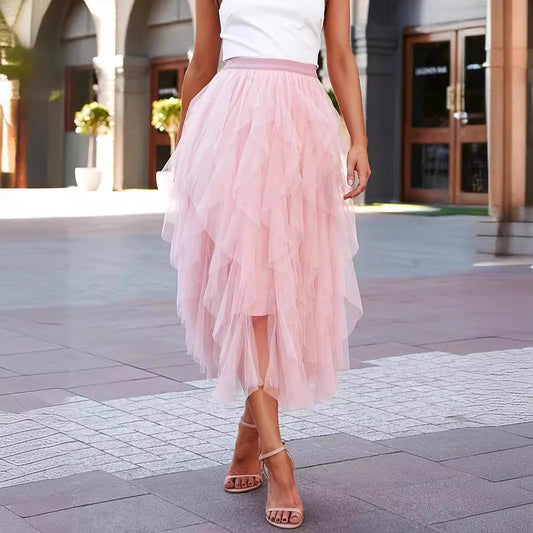 Damen Asymmetrischer Tüllrock für Alltag und festliche Anlässe – Moderner Sweet-Style
