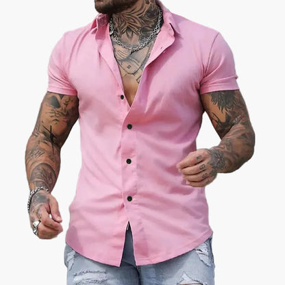 Camisa de manga corta slim fit para hombre – Camisa elegante para negocios y ocio con looks modernos