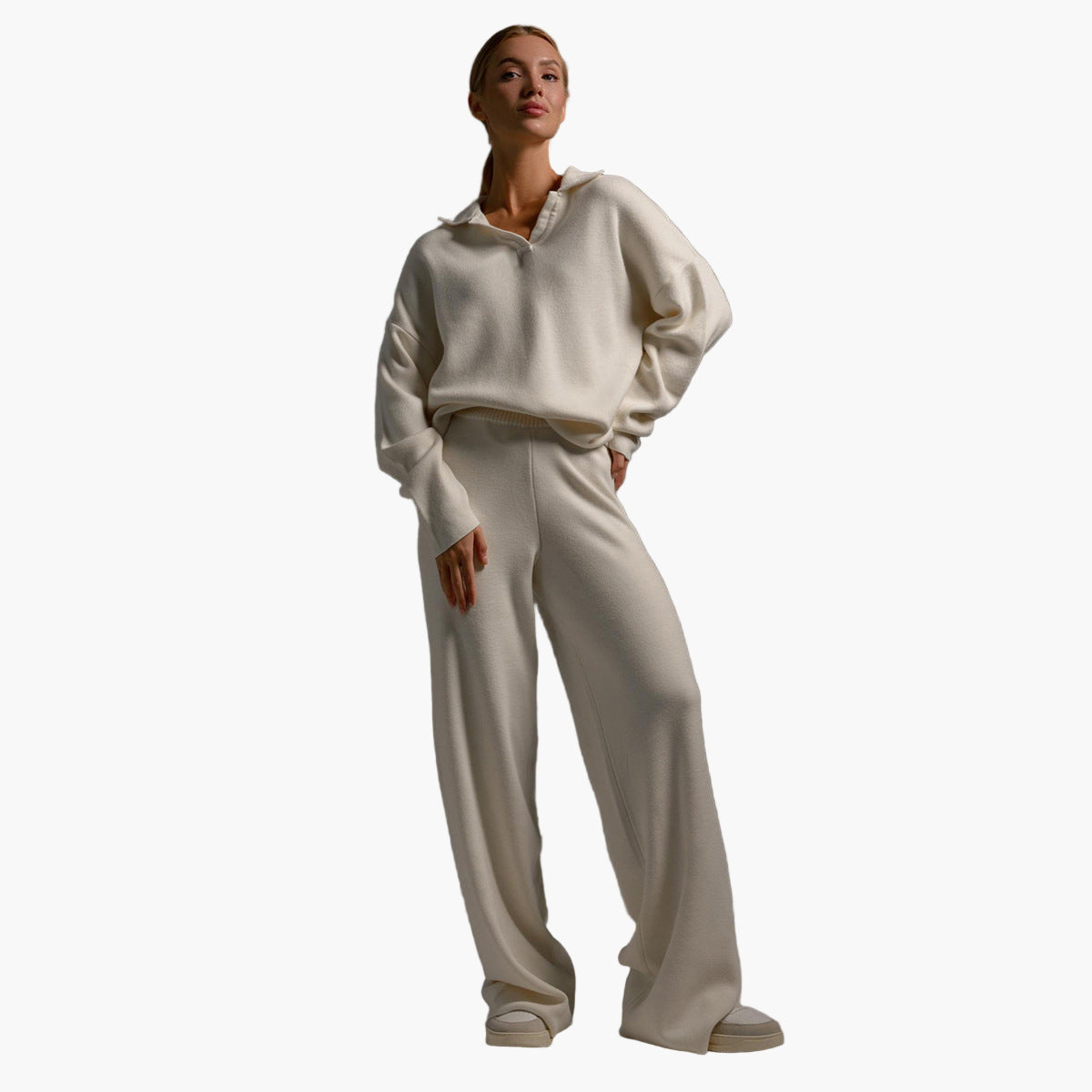 Damen Loungewear Set – Oversized Pullover mit Kragen und Weite Hose – Perfekt für Zuhause & Freizeit