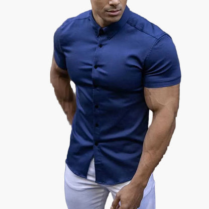 Camisa de manga corta slim fit para hombre – Camisa elegante para negocios y ocio con looks modernos