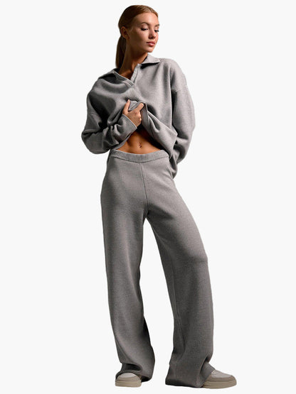 Damen Loungewear Set – Oversized Pullover mit Kragen und Weite Hose – Perfekt für Zuhause & Freizeit