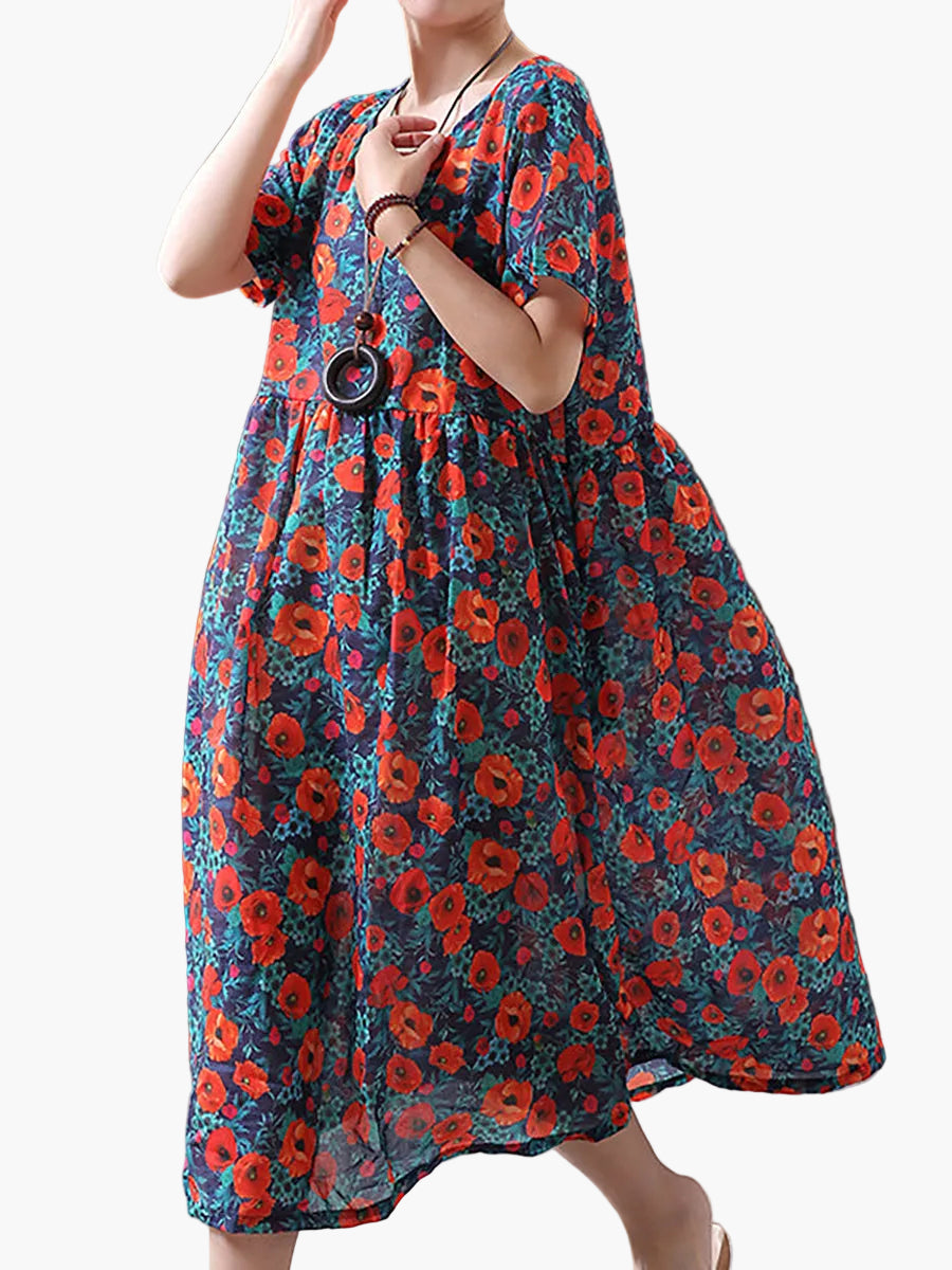 Dam Fritidsklänning med blommönster och lös passform – Perfekt för vardag och semester