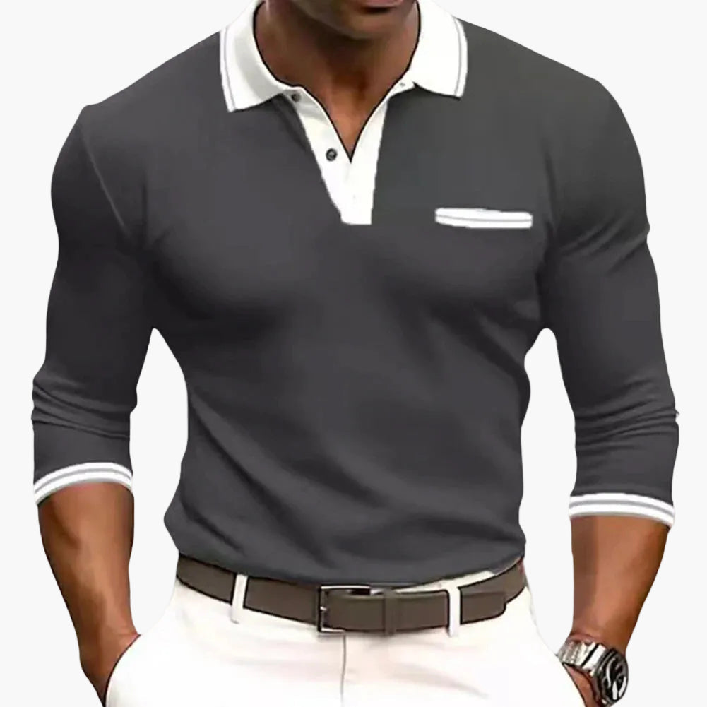 Polo homme à manches longues Slim Fit – Haut moderne de loisirs et business avec détails contrastés