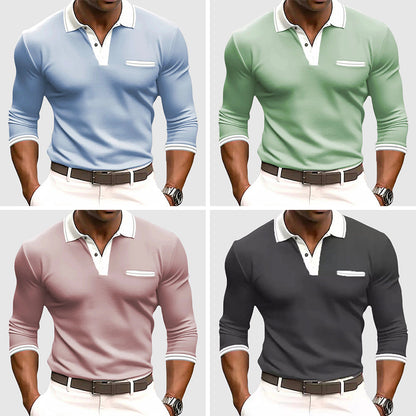 Polo homme à manches longues Slim Fit – Haut moderne de loisirs et business avec détails contrastés