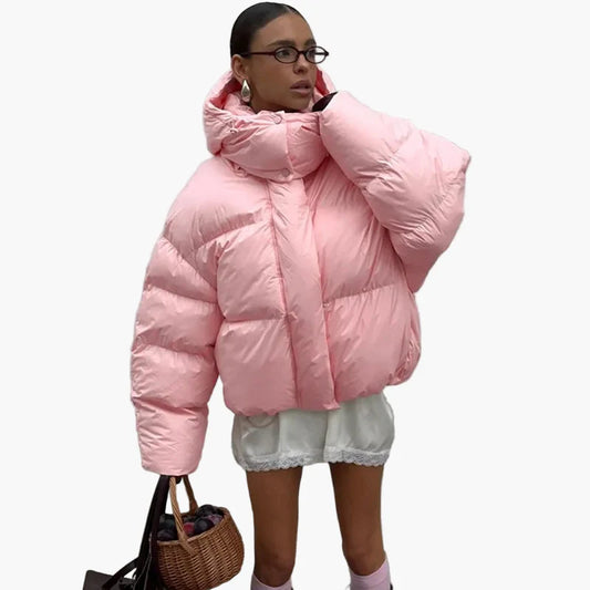 Giacca trapuntata oversize da donna con cappuccio – Giacca invernale alla moda per tutti i giorni e tempo libero
