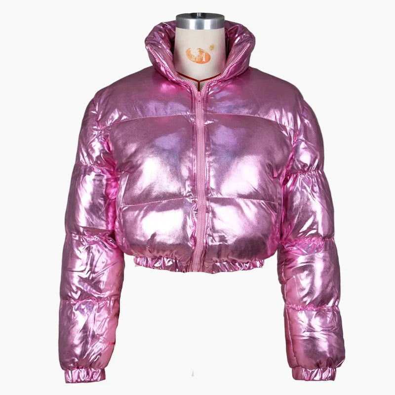Damen Steppjacke Kurze Trendjacke Glänzend Streetwear Wintermode