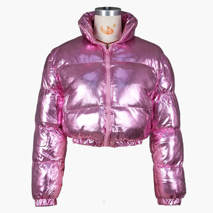 Damen Steppjacke Kurze Trendjacke Glänzend Streetwear Wintermode
