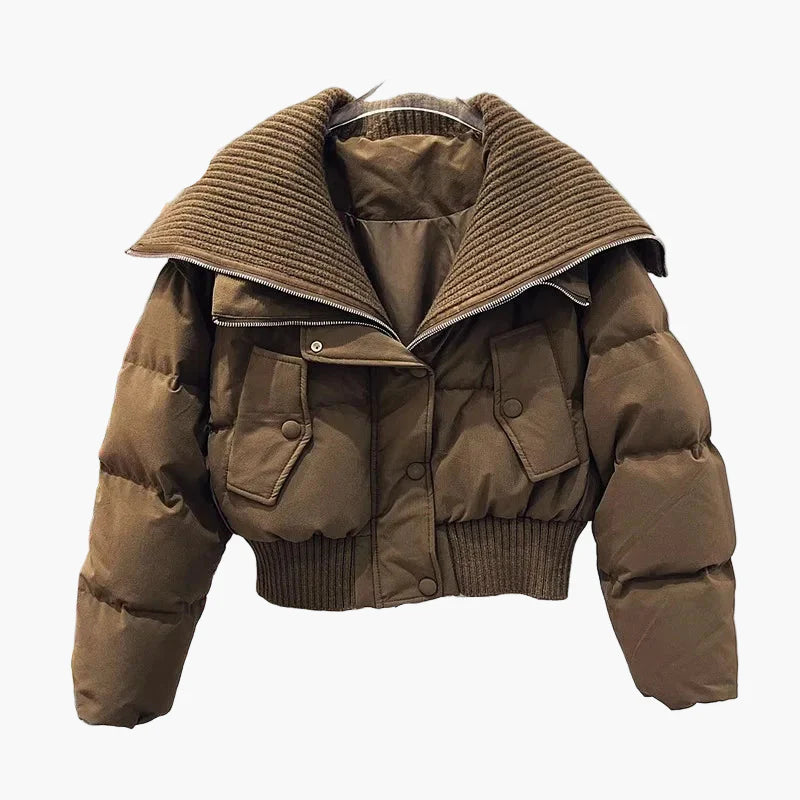 Dames steppjack met extra brede kraag – Modieuze winterjas voor dagelijks gebruik en vrije tijd