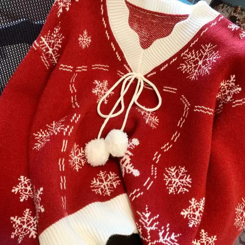 Chaqueta de punto de invierno para mujer con patrón de copos de nieve – Cárdigan festivo estilo vintage para ocasiones acogedoras