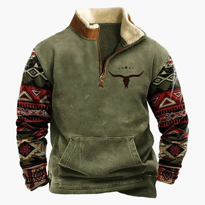 Herren Western Style Pullover mit Azteken-Muster und Longhorn-Motiv – Bequemer Freizeit-Sweater für Outdoor & Alltag