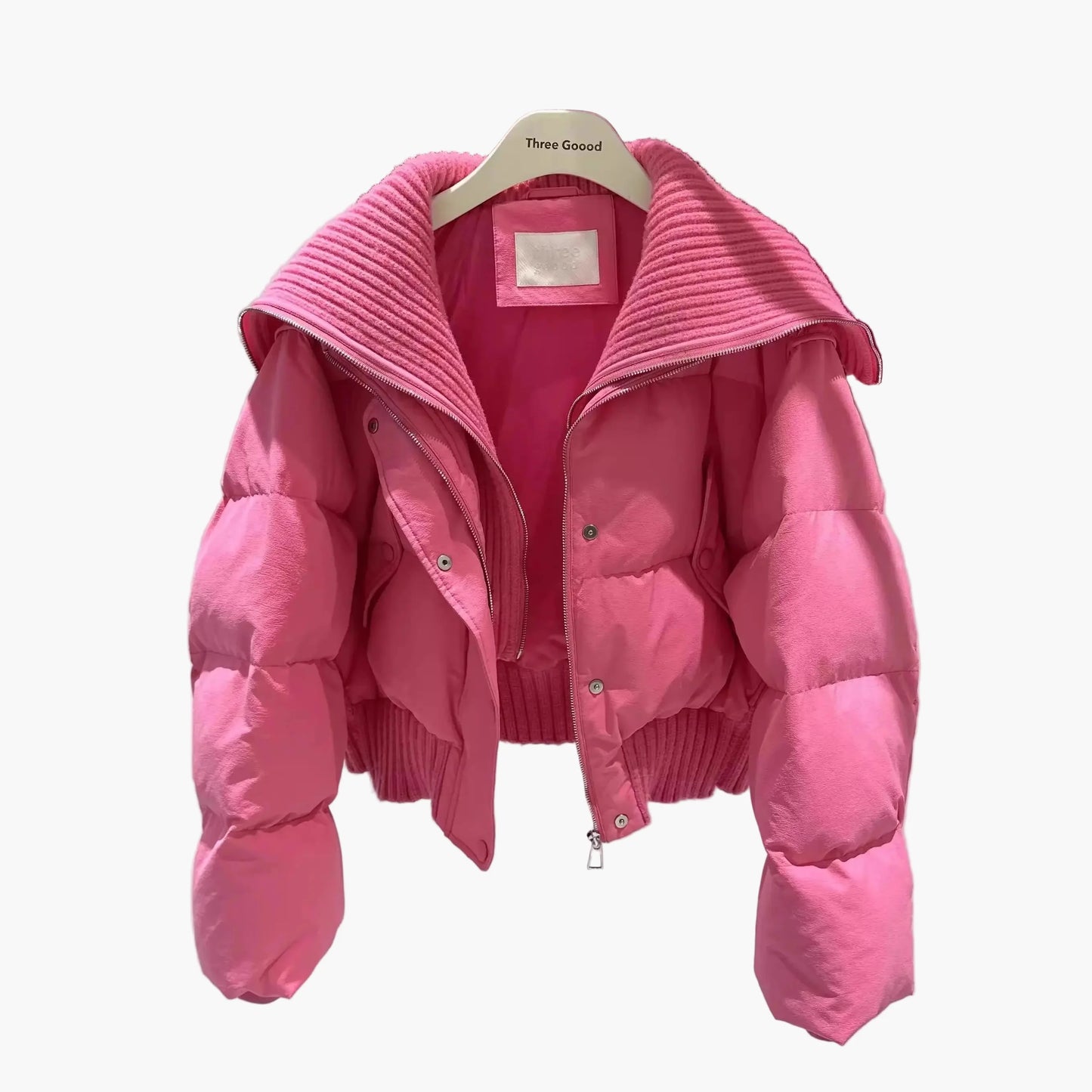 Dames steppjack met extra brede kraag – Modieuze winterjas voor dagelijks gebruik en vrije tijd