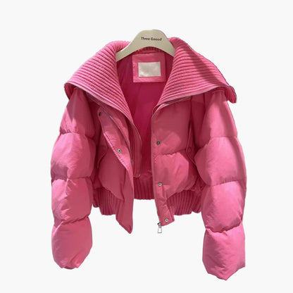 Dames steppjack met extra brede kraag – Modieuze winterjas voor dagelijks gebruik en vrije tijd