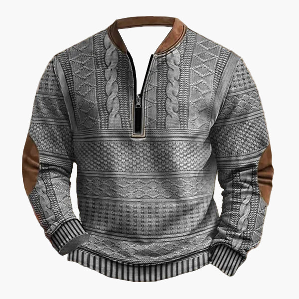 Pull-over homme en maille avec motif torsadé et fermeture éclair quart de zip – Pull décontracté à la mode pour l'automne et l'hiver