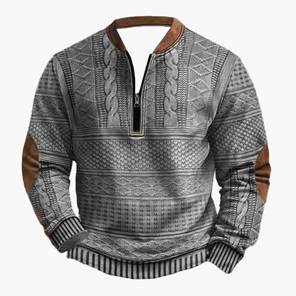 Pull-over homme en maille avec motif torsadé et fermeture éclair quart de zip – Pull décontracté à la mode pour l'automne et l'hiver