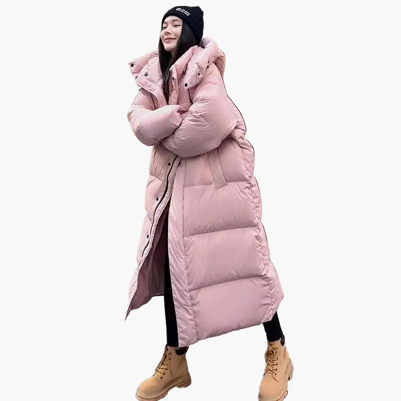 Damen Lange Pufferjacke mit Kapuze – Entspannter Wintermantel für Alltag und Outdoor