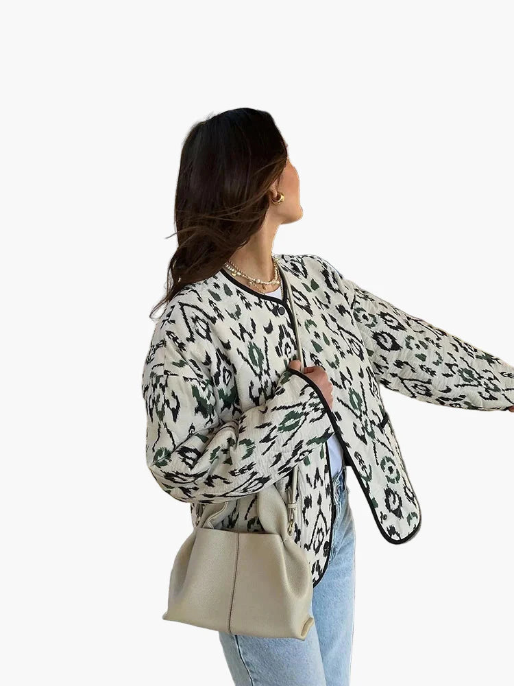Damernas quiltade jacka med ikat-mönster – Moderiktig övergångsjacka, avslappnad stil för vardag och fritid