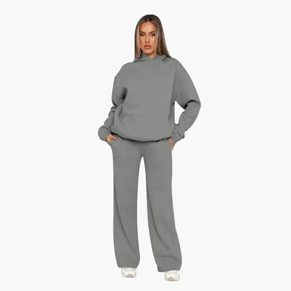 Ensemble survêtement loisirs pour femmes avec hoodie et pantalon large – Style street confortable pour quotidien et loisirs