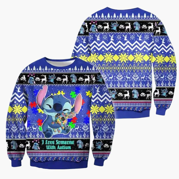 Suéter navideño unisex Merry Stitchmas – Suéter feo de Navidad divertido con dibujo animado