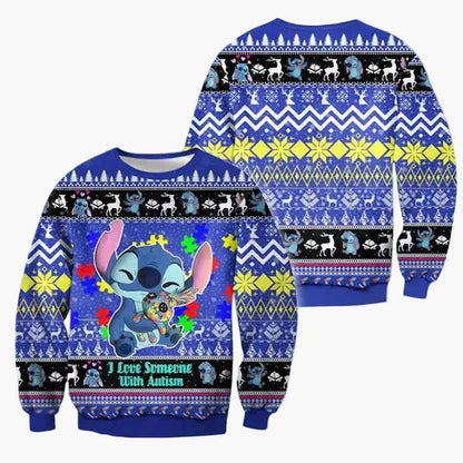 Suéter navideño unisex Merry Stitchmas – Suéter feo de Navidad divertido con dibujo animado