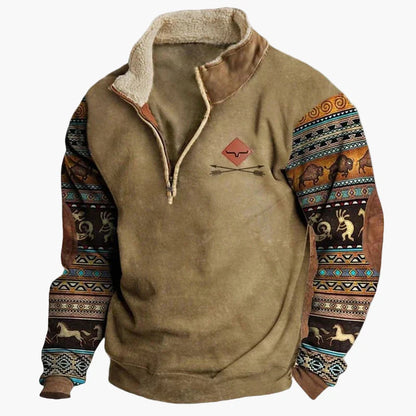 Herren Vintage Western Half-Zip Pullover mit Ethno-Muster für Outdoor und Freizeit