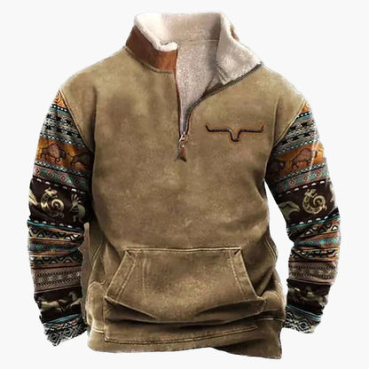Herren Vintage Western Half-Zip Pullover mit Ethno-Muster für Outdoor und Freizeit