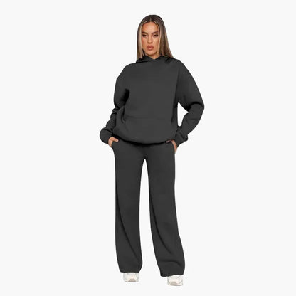 Ensemble survêtement loisirs pour femmes avec hoodie et pantalon large – Style street confortable pour quotidien et loisirs