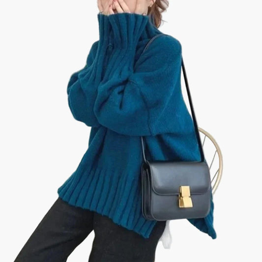 Damen Oversize Pullover mit hohem Kragen – Modischer Koreanischer Stil für Herbst und Winter