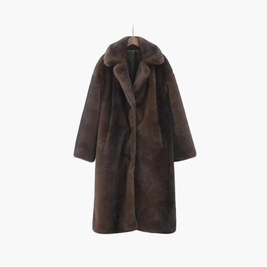 Damen Kunstfell Mantel Lange Trenchcoat – Eleganter Wintermantel im Vintage-Look