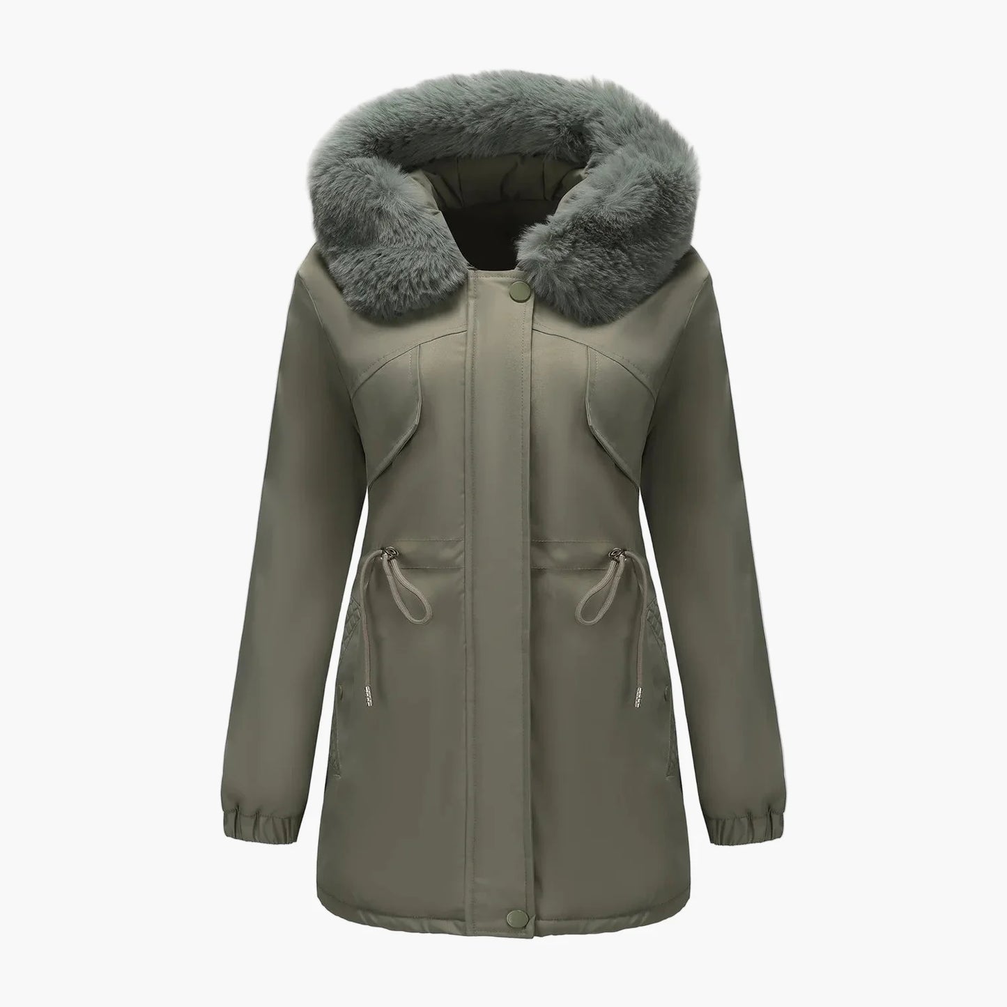 Damen Winterparka mit Kapuze und Kunstpelzkragen – Eleganter Mantel für kalte Tage