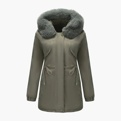 Damen Winterparka mit Kapuze und Kunstpelzkragen – Eleganter Mantel für kalte Tage