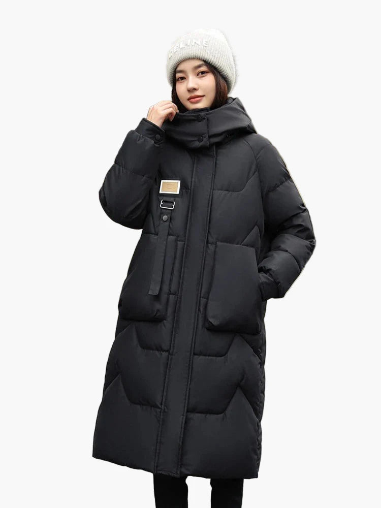 Damen Winter Steppmantel mit Kapuze – Langer, warmer Parka für Alltag & Freizeit